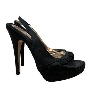 Chinese Laundry Black Ruffle Strap Stiletto Heels 5